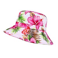 Bucket Hats – 12 PCS Ultra Soft Cotton Floral Print w/ Larger Brim - Pink - HT-7904G-PK